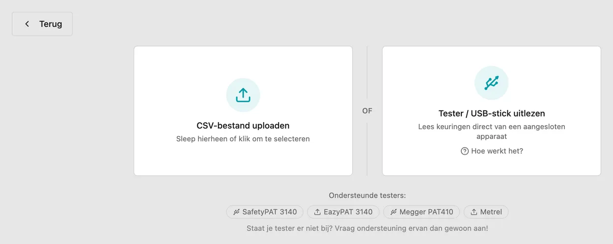 De keuzelijst met testapparaten en softwareformaten waaruit je het gebruikte apparaat kiest